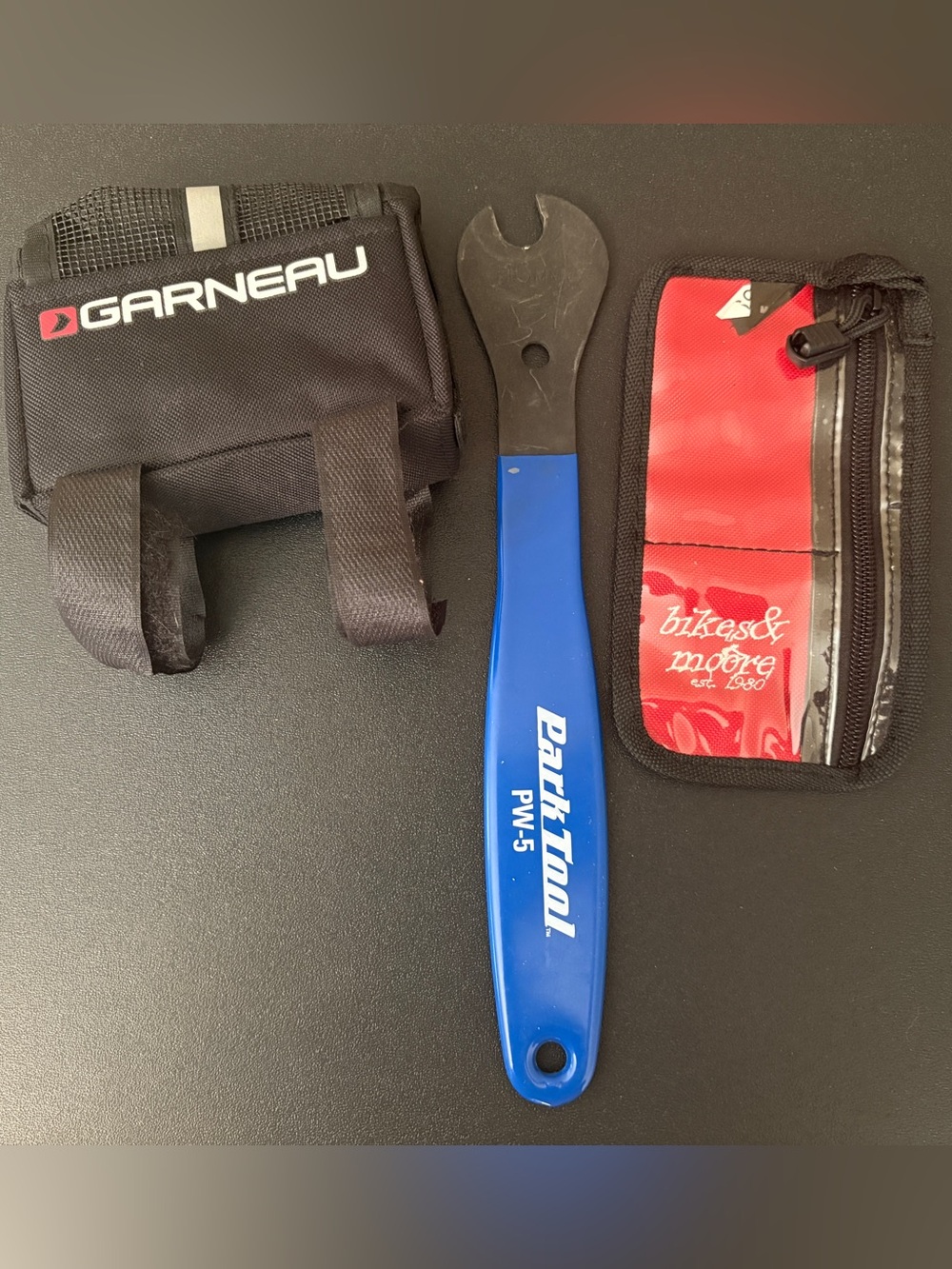 Bike Accessories Lot: Garneau Bag, Park Tool PW-5 Wrench, Bikes & Moore Pouch